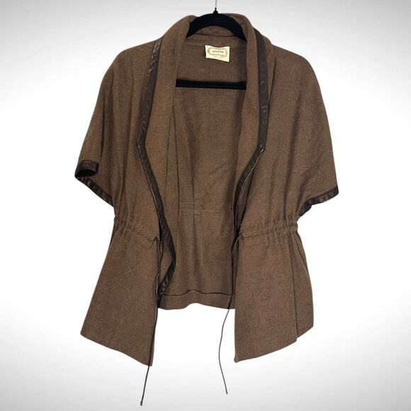 Agnona Size 40 Short Sleeve Cinch Waist Lagenlook Jacket Brown Silk Cashmere - Picture 8 of 16